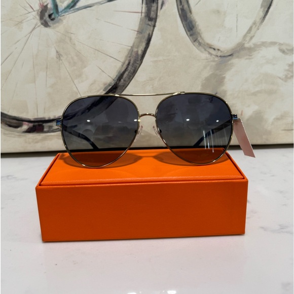 TORY BURCH blue/gold aviator sunglasses ❤️ - Picture 7 of 16